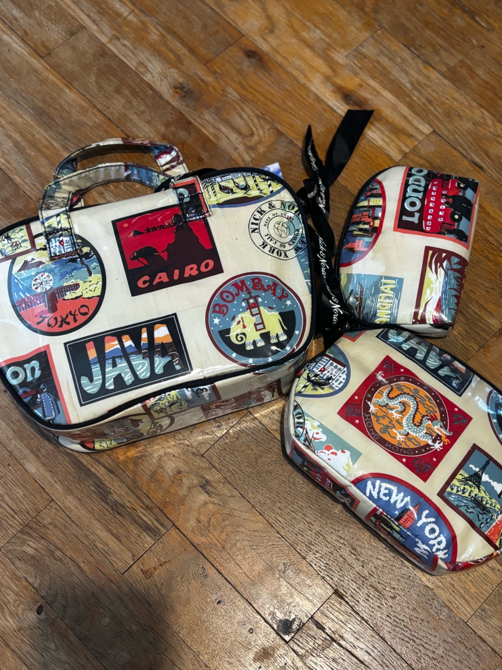 NWT 3 pack Nick & Nora Travel Cosmetic Bags, Around The World Designs, Vintage